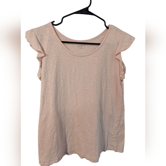 LOFT Tops - LOFT ,Tan Flutter Sleeve Ruffled T-shirt,Size S